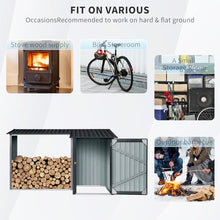 CIATRE 106''Outdoor Steel Firewood Rack and Metal Storage Shed - Two-in-One Solution for Wood Storage and Tool Organization - Rust-Resistant and Weather-Proof Design