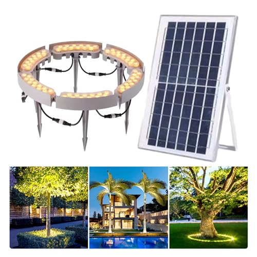 TETEOLALA Solar Lights Outdoor, LED Yard Lighting Uplight Landscape Spotlights, Ring Tree Light, Easy to Assemble(Warm White Light,Pack of 6)