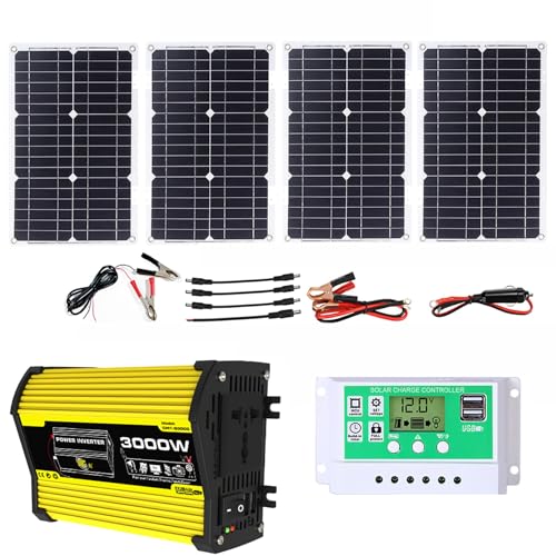 3000W Solar Power System with 100W Adjustable Panels, 50A Controller and 3000W Inverter, Fast Charging for Home and RV Off-Grid Use(Yellow,12V-220V)