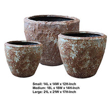 Benzara Hand Made Round Bowl Like Rocky Sandstone Planter, Set of 3, Brown