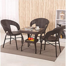 POLGDW Outdoor Rattan Patio Coffee Table with Glass Top Square Side Table for Living Room and Bedroom Black Woven Design 55.5 * 60cm