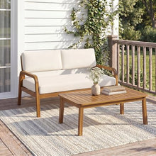 Merax 2-Piece Outdoor Loveseat & Coffee Table Set, Acacia Wood Frame with Weather-Resistant Cushions, Teak Finish Patio Seating for Backyard, Deck & Sunroom