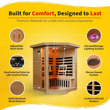 Blue Wave 3-Person Hemlock Corner Infrared Sauna w/ 7 Carbon Heaters,Brown