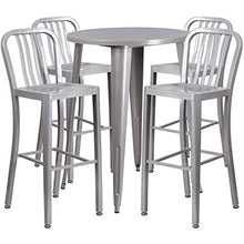 BizChair Commercial 30" Round Silver Metal Bar Table Set-4 Vertical Slat Back Stools