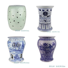 JOYNOW Ceramic Garden Stool Decorative Garden Stools Antique Blue and White Twining Lotus Stool Hand-Painted Hollow Landscape Drum Stool Bean Green Dressing Cooler Ornaments Garden Stool Ceramic(E)