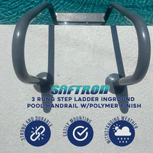SAFTRON 3 Rung Step Ladder Metal Swimming Pool Handrail with Polymer Coat Finish for Fresh and Saltwater Inground Pool, Graphite Gray