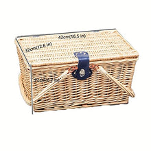 ZYBB Picnic Basket Wicker with Cutlery Insulation Bag Foldable Handles for 4 People 42x32x22cm(Color:Natural+Blue)