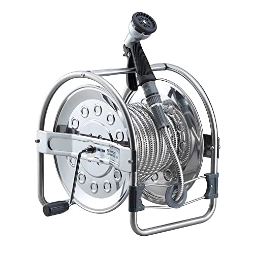 Hataya SSD-20J All Stainless Steel Hose Reel, 65.6 ft (20 m), Made in Japan, LN-3 Type Lever Nozzle, 7 Patterns, Pressure Resistance: 0.4 MPa, Bellows Hose Reel, Silver