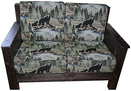 Furniture Barn USA Farmhouse Timber Peg Loveseat Dusk Stain Bradley Multi Fabric