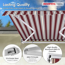 ADVANING Luxury Series, 12'x10' Electric Retractable Awning, Premium Quality Fully Assembled UV+ Sun Shade Canopy, Brick Red Stripes, EA1210-A430H2