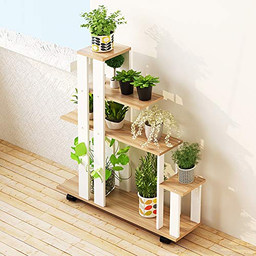ZOCWJK Indoor Plant Stand Flower Rack 5 Shelves Indoor Outdoor Multi-Tier Plant Display Stand Pot Shelf Storage Rack with Wheel Multifunctional,