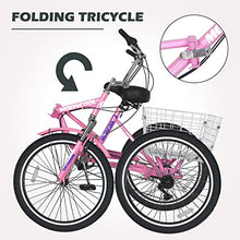 Barbella Adult Folding Tricycles 7 Speed 20/24/26 Inch 3 Wheel Cruiser Bike Light Pink