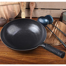 Chinese Hand Hammered Iron Woks, Non-Stick Pot Round Bottom Woks & Set with Wooden Lid & Cookwares for Both Indoor Outdoor Cooking,34cm,36cm