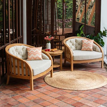 Cambridge Casual Bronte Teak Outdoor Lounge Chat Set – 2 Oversized Lounge Chairs with Tufted Backrest Cushions & Teak Side Table with 2-Tier Shelf