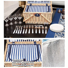 ZYBB Picnic Basket Wicker with Cutlery Insulation Bag Foldable Handles for 4 People 42x32x22cm(Color:Natural+Blue)