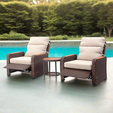 Teamson Home - Outdoor 3 Piece Wicker Recliner Set with Wood Armrests and Cushions, Brow