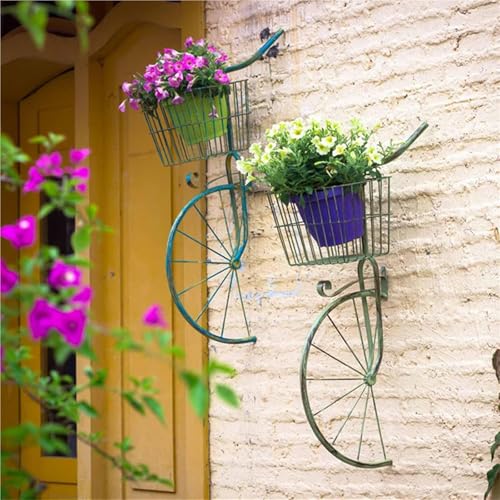SPXTOM Hanging Bicycle Planter, Vintage Art Deco Wall Ornament, Flower Display Stand Cart, for Home Decor Patio Garden Flower Shop Indoor Outdoor(Green)