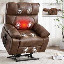 Power Lift Recliner Chair Dual Motor Remote Control Infinite Position Lay Flat Massage Heat Assisted Standing Plush Pillow Arms Side Pockets Cup Holders Relaxation Seat (Brown,Faux Leather)