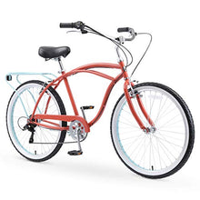 sixthreezero Men's Beach Cruiser Bike 7-Speed Step-Through Hybrid Bicycle 26" Brick Pool w/ Black Seat/Grips