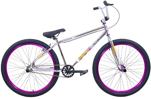 R4 R4 Pro 26 Inch Wheelie BMX Bicycle Retro Look Looptail Design, Adult/Youth, Chrome Oil Slick