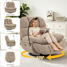 Culect Oversized Wide Swivel Rocker Recliner with Speaker, Khaki Plush