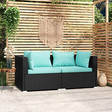 Patio Loveseat with Cushions Black Poly Rattan 2-Seater Outdoor Sofa, Waterproof PE Wicker Garden Couch with Removable Seat Cushions, Durable Steel Frame Modular Loveseat for Patio Furniture Set