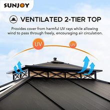 Sunjoy Hardtop Gazebo 11x13 ft Outdoor Patio Black Aluminum Frame Double Tiered with Mesh Netting