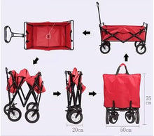 BIOMICE Collapsible Wagon Outdoor Shopping Cart Folding Shopping Trolley Luggage Cart On Wheels Grocery Cart Utility Cart Garden Cart(Red)