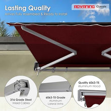ADVANING Classic Series 10'X8' Manual Retractable Awning, 100% Acrylic UV+ Sun Shade Canopy, Burgundy (Solid), MA1008-A108H