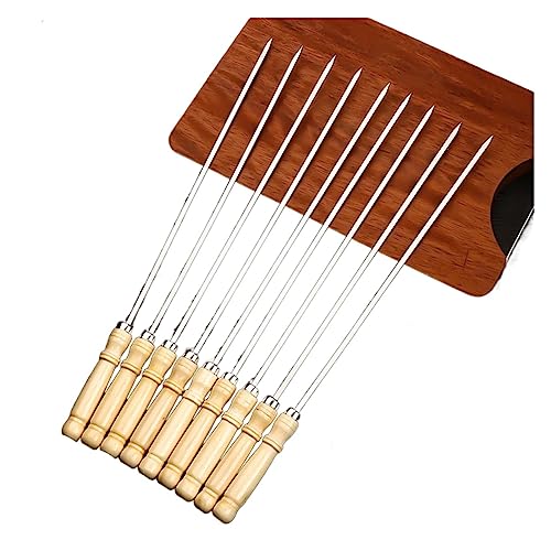 NYTFHMS Reusable Skewers Grilling, Family Flat Skewer Sticks, Stainless Steel with Wooden Handle, Anti-Slip and Wear-Resistant, BBQ Accessories,Size_name-200