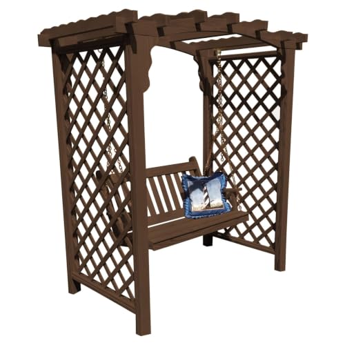 Keystone Amish Co. Newberry Pressure Treated Pine Garden Arbor, Heavy Duty Outdoor Archway Trellis, Amish Crafted, Made in USA & Swing, 5-Foot, Walnut Stain