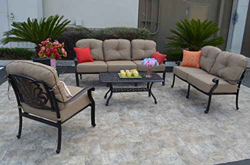 Elizabeth Outdoor Patio 4-pc Seating Group Cast Aluminum Dark Bronze (Walnut)