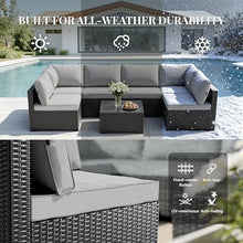 WWR Patio Furniture Set 7 Piece - All-Weather - Wicker Rattan Patio Outdoor Conversation Set, Modular Sectional Sofa for Backyard, Garden, Poolside, Balcony, Porch, Patio, Black/Light Gray