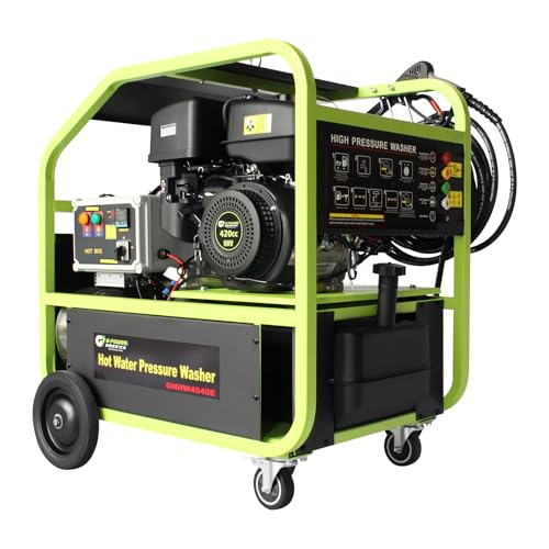 Green-Power America 4000 PSI 4 GPM Gas Hot Water Pressure Washer, Electric Start Commercial Gas Engine, Movable Heavy Duty Power Washer for Car Detailing, Home Yard, Driveway, Industrial Cleaning
