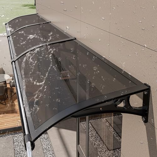 Exterior modern front door awnings,awning for door entrance with Aluminum Bracket,overhang awning for windows,polycarbonate awning & canopies,with rain gutters,rain snow UV Protection.(L120*W360cm/L48