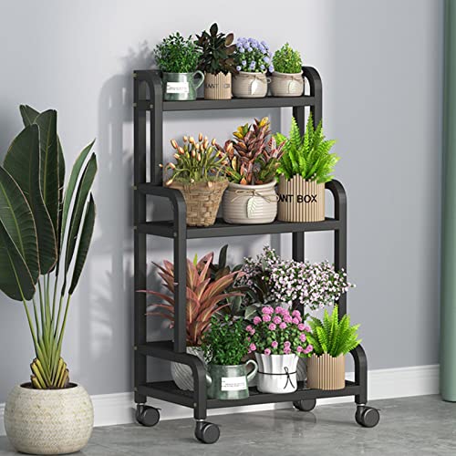 MIIKHI Metal Flower Display Stand Frame Plant Ladder Shelf Multi-Plant Stand with Wheels Plant Pot Racks Flower Pots Holder