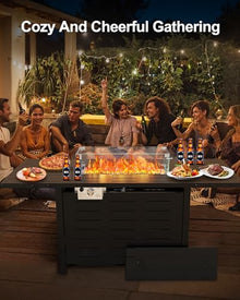 GarveeLife 55" Propane Fire Pit Table, 48000 BTU Gas Fire Pit Table with Ignition System, Outdoor Fire Table with Glass Rocks for Patio Garden Backyard, Rain Cover and Wind Guard Glass Included