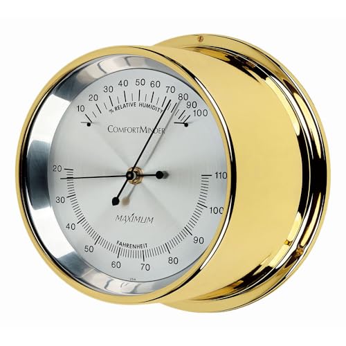 Maximum Comfortminder Humidity & Temperature Instrument - Brass Case, Silver Dial