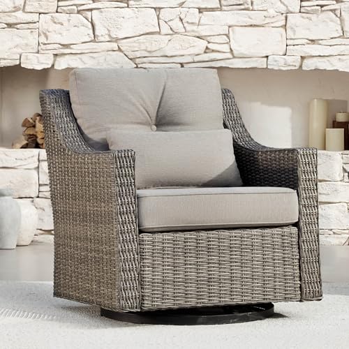 CHITA Patio Wicker Chair, 360° Rocking Swivel Outdoor Rattan Chair