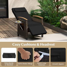 ORALNER Patio Reclining Wicker Chair, Outdoor Rattan Chaise Lounge Recliner with Adjustable Backrest & Footrest, Flip Side Table and Soft Cushions, for Backyard, Porch, Lawn, Poolside (2, Black)