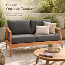 Golden Frame Outdoor Loveseat, Grade A Teak Patio Sofa with Performance Fabric Cushions, Machine-Washable Covers, YKK Zippers, Mid-Century Modern Garden Couch - Canvas Charcoal