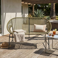 SRECELL Outdoor Wicker Loveseat Patio Furniture, PE Rattan Love Seat with Iron Frame, All-Weather Patio Bench Seating for Backyard, Balcony, Deck, Modern Outdoor Couch No Cushions,Green