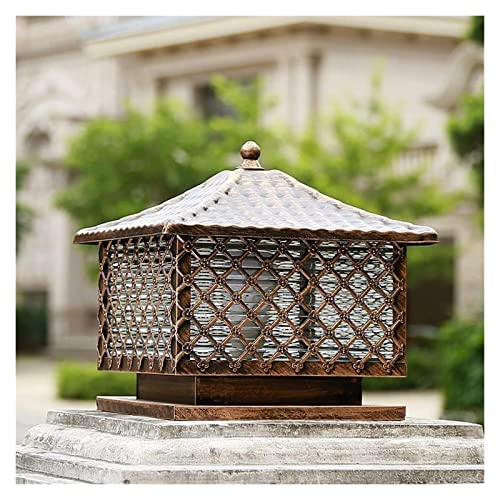iumLeap Courtyard Light 1-Light Victoria Outdoor Street Light Column Lamp Tradition Antique Antirust Waterproof Table Lamp Garden Patio Lawn Lights Glass Lantern Aluminum E27 V