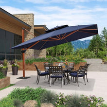 144'' Square Wood Pattern Cantilever Umbrella With Steel Plate Base,Navy