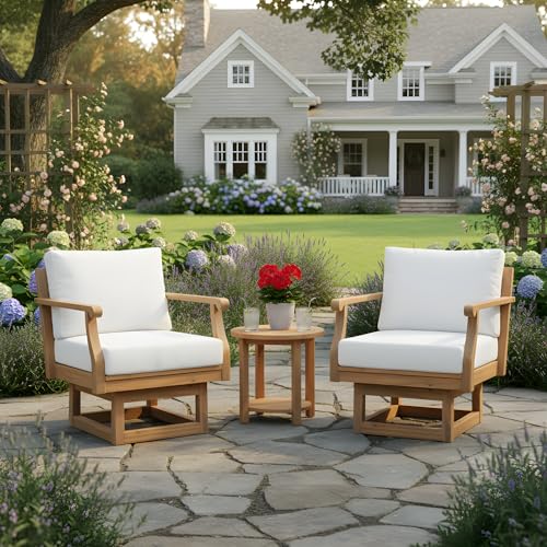 Merax Set of 2 Outdoor Acacia Wood Swivel Chairs with Cushions, 360° Patio Conversation Chairs, Weather Resistant Wooden Lounge Seating for Porch, Garden, Deck, Backyard