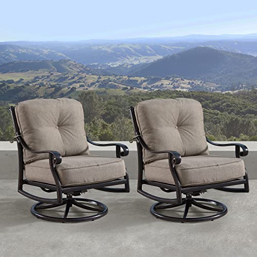 Oakland Living Aluminum Outdoor Swivel Club Chairs Set of 2 with Thick Tan Cushions Antique Copper