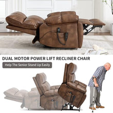 Power Lift Recliner Chair Dual Motor Remote Control Infinite Position Lay Flat Massage Heat Assisted Standing Plush Pillow Arms Side Pockets Cup Holders Relaxation Seat (Brown,Faux Leather)