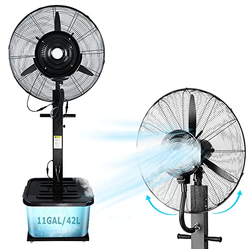 CUTPOIY 90° Oscillating Misting Fan, Standing Pedestal Fan with Mist, 3 Speeds Cooling Fan for Patio, Garage, Outside Restaurant, Black-81cm/31.9in