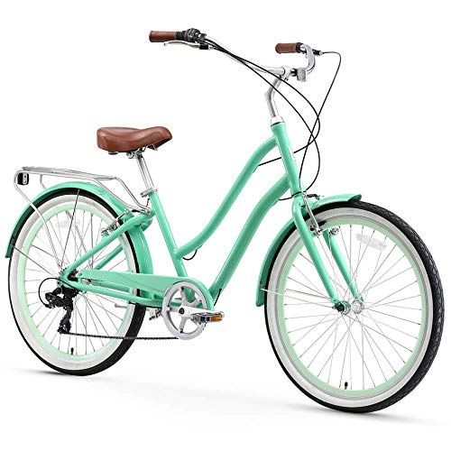 sixthreezero Women's Beach Cruiser Bike Hybrid Bicycle Mint Green w/Brown Seat/Grips