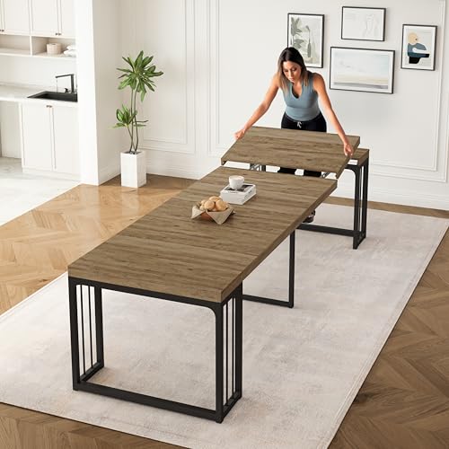 NTYUNRR 23.6" - 118" Extendable Dining Room Table, Modern Extra Long Folding Dining Tables for 2-10 People, Outdoor Patio Furniture Set, Adjustable Kitchen Dinner Table, Ancient Wood